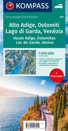 KOMPASS Autokarte Südtirol, Dolomiten, Gardasee, Venedig 1:250.000, Karten