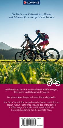 KOMPASS Radfernwegekarte Radfernwege &amp; Biketouren Alpen - Übersichtskarte 1:500.000, Karten