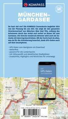 KOMPASS Fahrrad-Tourenkarte München - Gardasee, Radweg via Brenner 1:50.000, Buch