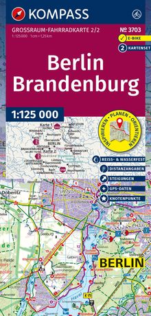 Titel: Berlin Brandenburg. Detailreiche Übersichtskarte. Logo: Kompass mit rotem Hintergrund.