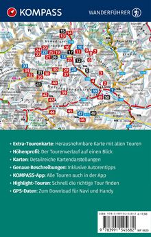 + Extra-Tourenkarte: Herausnehmbare Karte. Eine Karte mit markierten Wanderregionen und Informationen über eine App.