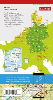 ADFC-Radtourenkarten: reißfest, GPS-genau, von Scouts geprüft, E-Bike-Strecken; Karte von Europa mit Routenfeldern.