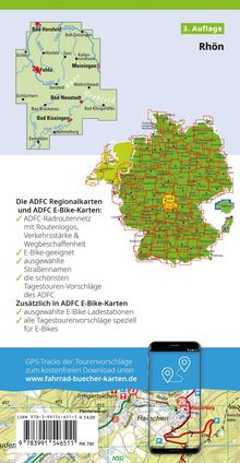 "3. Auflage, Rhön, Die ADFC Regionalkarten und E-Bike-Karten, www.fahrrad-buecher-karten.de" und eine Landkarte.