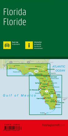 "Florida, Floride. Road map, Straßenkarte. Information for tourists, Tourist Information. Landkarte von Florida mit Städten."