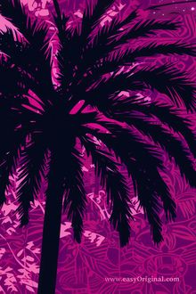 Text: "www.easyOriginal.com". Eine schwarze Palmen-Silhouette vor rosa Hintergrund mit tropischen Mustern.