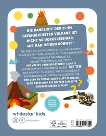 Text über die gefährlichsten Vulkane. Bild von Vulkan, Salamander, bunten Kreisen. Unten steht *whitestar kids*.