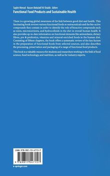 Blauer Hintergrund, Text über funktionelle Lebensmittel und Gesundheit, ISBN unten links, URL und Barcode darunter.