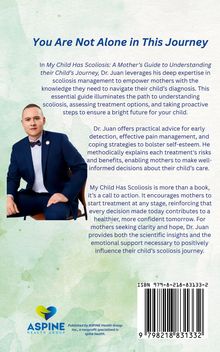 Text: "You Are Not Alone in This Journey. In My Child Has Scoliosis: A Mother’s Guide... ensure a bright future for your child."

Ein Mann in Anzug sitzt auf einem Stuhl. Unten links ist ein ASPINE Health Group Logo.