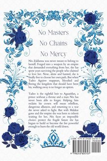 "No Masters No Chains No Mercy" steht mittig. Blaue Rosen und filigrane Ornamente verzieren den Hintergrund.