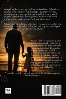 Texte über das Buch "Between My Father and My Husband". Schrift auf Bild einer Silhouette von Mann und Kind am Strand bei Sonnenuntergang.