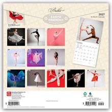 "Earth Friendly 2027 16-Month Calendar. Verschiedene Ballettposen von Tänzern, jedes Bild repräsentiert einen Monat."