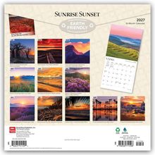 SUNRISE SUNSET, EARTH FRIENDLY, 2027, 16-Month Calendar; Bilder von Sonnenauf- und untergängen aus verschiedenen Ländern.