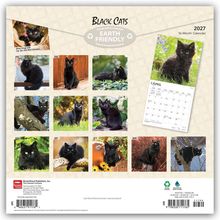 "Black Cats", "EARTH FRIENDLY", "16-Month Calendar 2027". Fotos von schwarzen Katzen für jeden Monat.