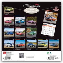 "Dodge Challenger", "Earth Friendly", "1971 Dodge Challenger R/T 383 Magnum", "April 2027", 12 Kalenderbilder von Autos.