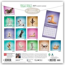 "Yoga Dogs 2027, 16-Month Calendar, Earth Friendly. Zwölf Hunde, jeweils in Yoga-Posen für die Monate Januar bis Dezember."