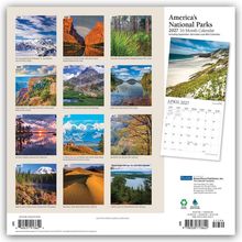 "America's National Parks 2027 16-Month Calendar" zeigt 12 Landschaftsbilder von Nationalparks. Kalenderblatt April 2027 sichtbar.