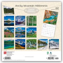 "Rocky Mountain Wilderness", "2027", Monatsnamen, Naturfotos, Landschaften: Berge, Seen, Wälder. "Earth Friendly" Logo.