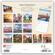 San Francisco 2027, 16-Month Calendar, Earth Friendly. Fotos zeigen verschiedene Sehenswürdigkeiten, Monatsnamen daneben.