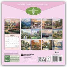 "Thomas Kinkade Gardens of Grace", oben in Weiß auf Rosa. Kalenderbilder, Landschaftsgemälde, Februar-Kalender.