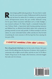 Text: „A heartfelt, humorous story about sadness.“ Ein Buchrückentext über Robert, der Graffiti-Produkte entwirft.