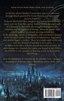 "YOUR MYTHS WERE BORN FROM OUR HISTORY."

Unter diesem Text stehen Beschreibungen und eine Fantasy-Szene mit futuristischen Türmen.