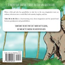 "A RAINY DAY DOESN'T HAVE TO STOP AN ADVENTURE" - Illustration: Ein Elefant, Bäume, grünes Blattwerk, blauer Himmel.
