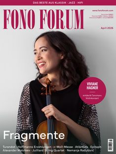 Oben steht "FONO FORUM". Unten "Fragmente". Eine Frau lächelt, hält eine Geige vor sich.