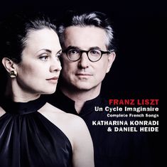 FRANZ LISZT, Un Cycle Imaginaire, Katharina Konradi & Daniel Heide. Zwei Personen, Frau links blickt seitlich, Mann rechts frontal.