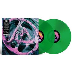 Text: "LINKIN PARK FROM ZERO". Zwei smaragdgrüne Schallplatten mit einem kunstvollen, rosa-blauen Design auf dem Cover.