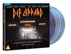 "DIAMOND STAR HEROES LIVE FROM SHEFFIELD PG Blu-ray 2CD". Logo von Def Leppard, Konzertbühne mit Publikum.