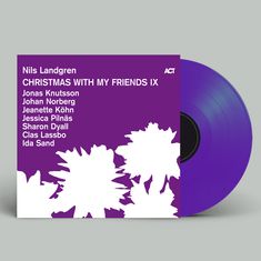 "Nils Landgren: CHRISTMAS WITH MY FRIENDS IX" mit Musikernamen, ein violettes Album mit weißen Blumenformen.