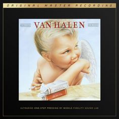 Text: "VAN HALEN", "MCMLXXXIV". Ein Engelkind mit Flügeln betrachtet eine Packung Zigaretten.