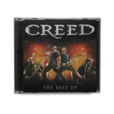 "CREED" und "THE BEST OF" sind in Großbuchstaben zu sehen. Vier Musiker in dynamischer Pose auf einer Bühne.