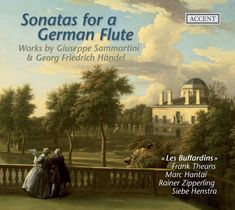 "Sonatas for a German Flute. Works by Giuseppe Sammartini & Georg Friedrich Händel." Landschaftsgemälde mit Schloss.