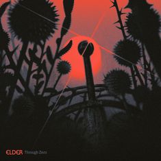 "ELDER Through Zero" in roter Schrift unten links. Silhouetten von Pflanzen und einem roten Licht im Hintergrund.