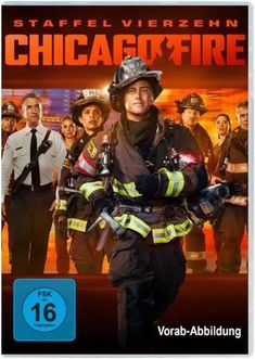 STAFFEL VIERZEHN CHICAGO FIRE, FSK 16, Vorab-Abbildung. Feuerwehrleute in Einsatzkleidung, Flammen im Hintergrund.