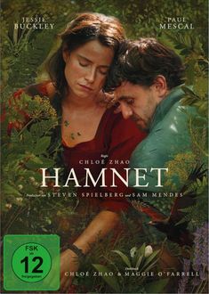 Text: "HAMNET", "Regie Chloé Zhao", "Produziert von Steven Spielberg und Sam Mendes".  
Zwei Menschen inmitten von Pflanzen.