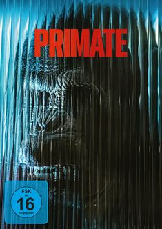 Große rote Schrift "PRIMATE", darunter "VORAB-COVER". Dunkles Bild mit verformtem, unscharfem Gesicht einer Kreatur. FSK 16.