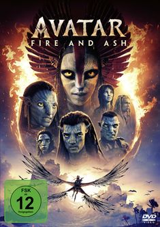 Text "Vorläufige Abbildung" oben, "AVATAR FIRE AND ASH" zentral, "FSK 12" unten. Schwarzer Hintergrund, DVD-Hülle.