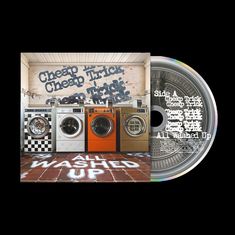 Logo mit "Cheap Trick", vier Waschmaschinen, eine CD, "All Washed Up" Schriftzug auf Boden.