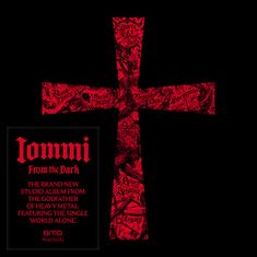 "From the Dark" Albumankündigung mit rotem Kreuz, voller kunstvoller Schriftzüge und Motiven auf schwarzem Hintergrund.