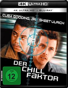"Der Chill Faktor" in Weiß, Gesichter von zwei Männern mit Fadenkreuz, oben "Cuba Gooding, Jr.", "Skeet Ulrich", FSK 12.