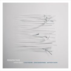 „PERSPECTIVE“ mit den Namen Hanno Busch, Claus Fischer, Jonas Burgwinkel, Matthew Halpin. Weiße Papierstreifen auf Grau.