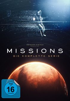Texte: "EMPREINTE DIGITALE PRÄSENTIERT", "MISSIONS", "DIE KOMPLETTE SERIE", "FSK ab 16 freigegeben". 

Ein Astronaut schwebt im Weltraum über einem Planeten.