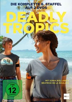 „Die komplette 6. Staffel auf 2 DVDs, DEATHLY TROPICS, FSK ab 12“, zwei Personen am Strand, eine Palme im Hintergrund.