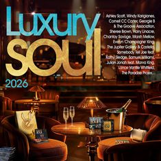 "Luxury Soul 2026" steht in großen, glänzenden Buchstaben; es zeigt eine elegante Lounge mit Drinks und weichen Sitzmöbeln.