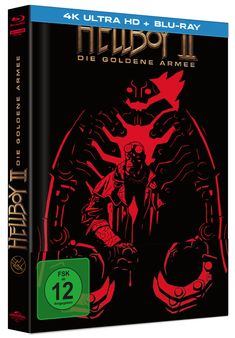 "Hellboy II: Die Goldene Armee", 4K Ultra HD + Blu-ray. Illustration von Hellboy mit rotem und schwarzem Schattenspiel. FSK 12.