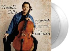 Texte: "Vivaldi's Cello", "yo-yo MA", "THE AMSTERDAM BAROQUE ORCHESTRA", "ton KOOPMAN". Mann mit Cello, zwei Vinyl-Schallplatten.