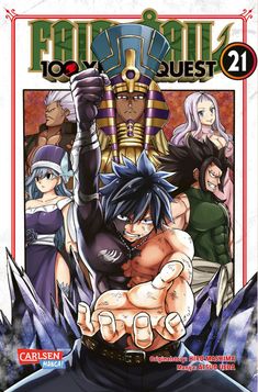 FAIRY TAIL 100 YEARS QUEST. Manga-Cover zeigt sechs kämpferische Figuren, zentrale Person mit erhobener Faust.