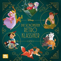 Text: "Die schönsten Retro Klassiker, vorläufiges Cover". Disney-Charaktere in einem dekorativen Design.